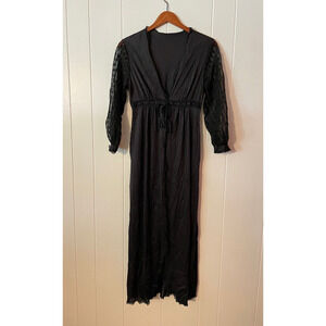 Vintage Dixie Belle Womens Pegnoir Robe Small 32 Black Satin Lace Romantic 60s